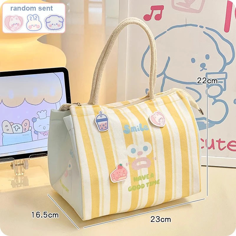 Cute Cat Thermal Lunch Bag For Women Girls Kawaii Portable Insulated Lunch Box Bag Bento Pouch Food Storage Bags For Kids Adults