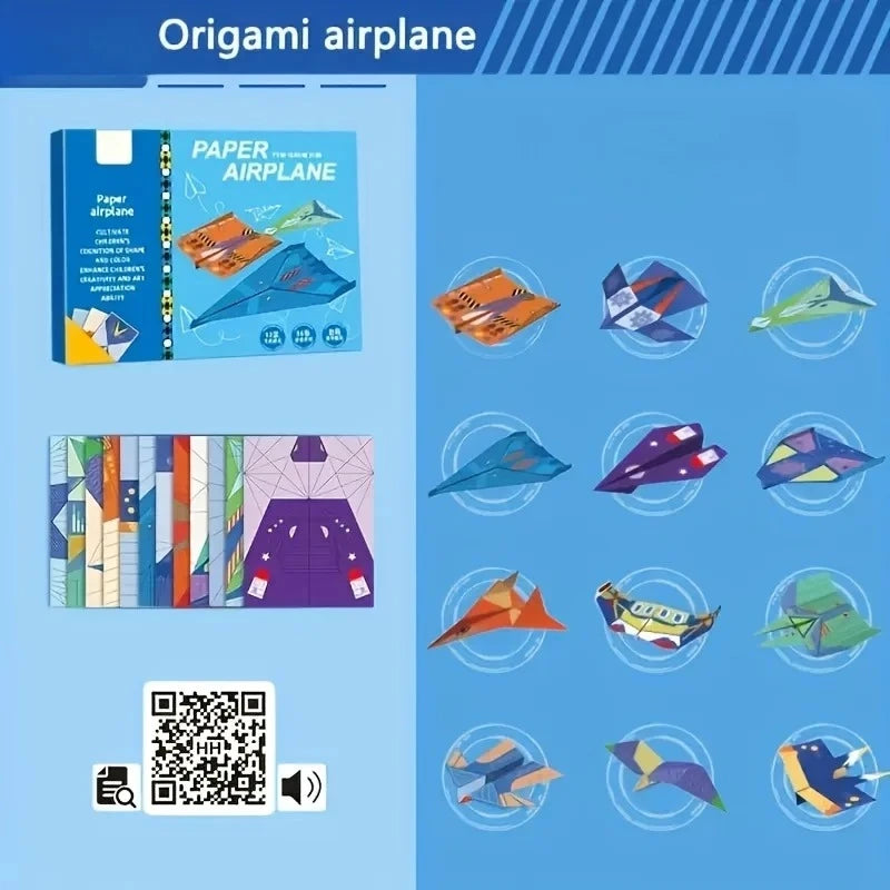 12 Styles 36 Sheets Colorful Origami Paper Airplane Toy Kit DIY 3D Paper Airplane Craft Toys for Kids Creative Handmade Gift