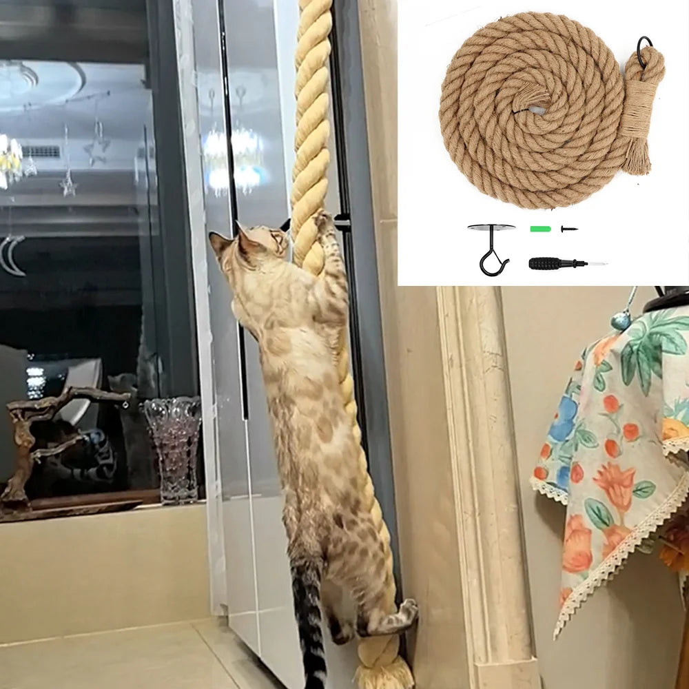 Cat climbing rope with hook ceiling wall mounted kitten scratching post climbing rope toy, suitable for indoor and outdoor cats