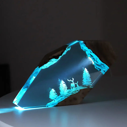Forest Fairy Deer Desktop Art Personalized Luminous Ornament Sunken Ship Octopus Holy Solid Wood Resin Home Decor Craft Item