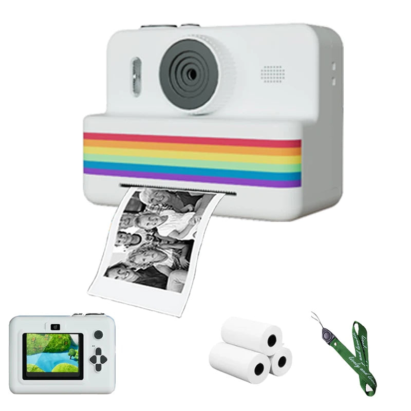 kids instants camera with 32GB memory card&color pencil, dual cameras, flashlight, the perfect gift for boys and girls.