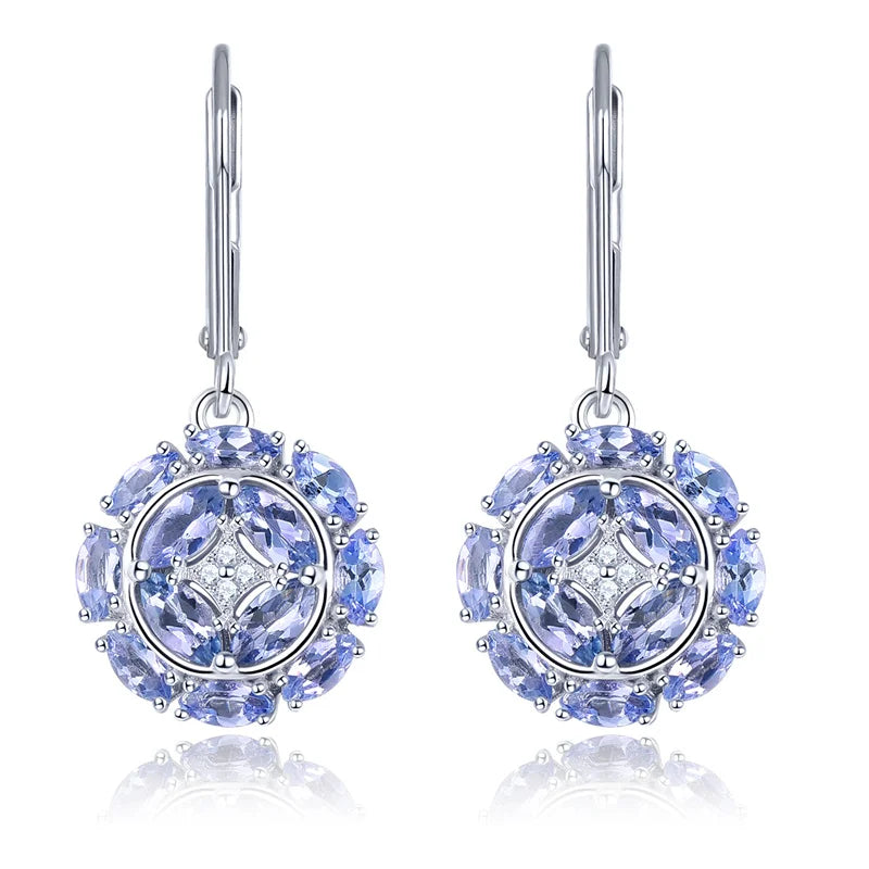 Natural Tanzanite Sterling Silver S925 Women Drop Earring 2.3 Carats Genuine Gemstone Classic Exquisite Style Fine Jewelrys