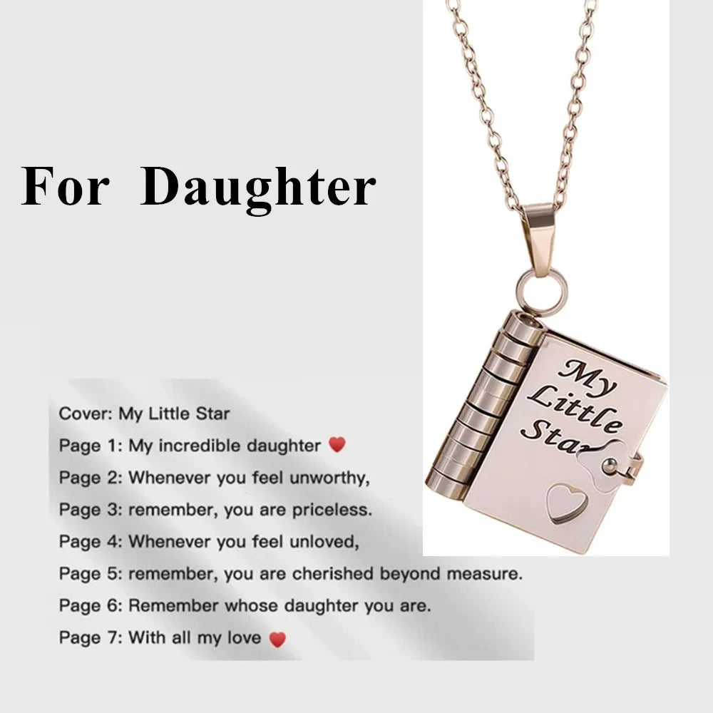 Mother’s Day Gift Best Mom Ever Book Necklace Stainless Steel Engraved Book Locket Necklaces Women Daughter Present for Mom