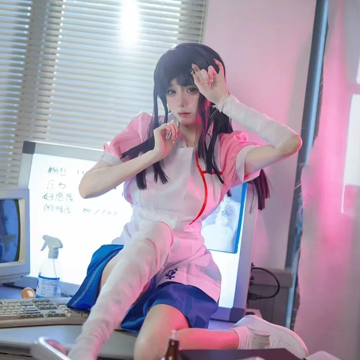 Danganronpa Mikan Tsumiki Cosplay Outfit With Wig Anime Halloween Despair Ultimate Nurse Uniform Maid Costume Full Set For Women