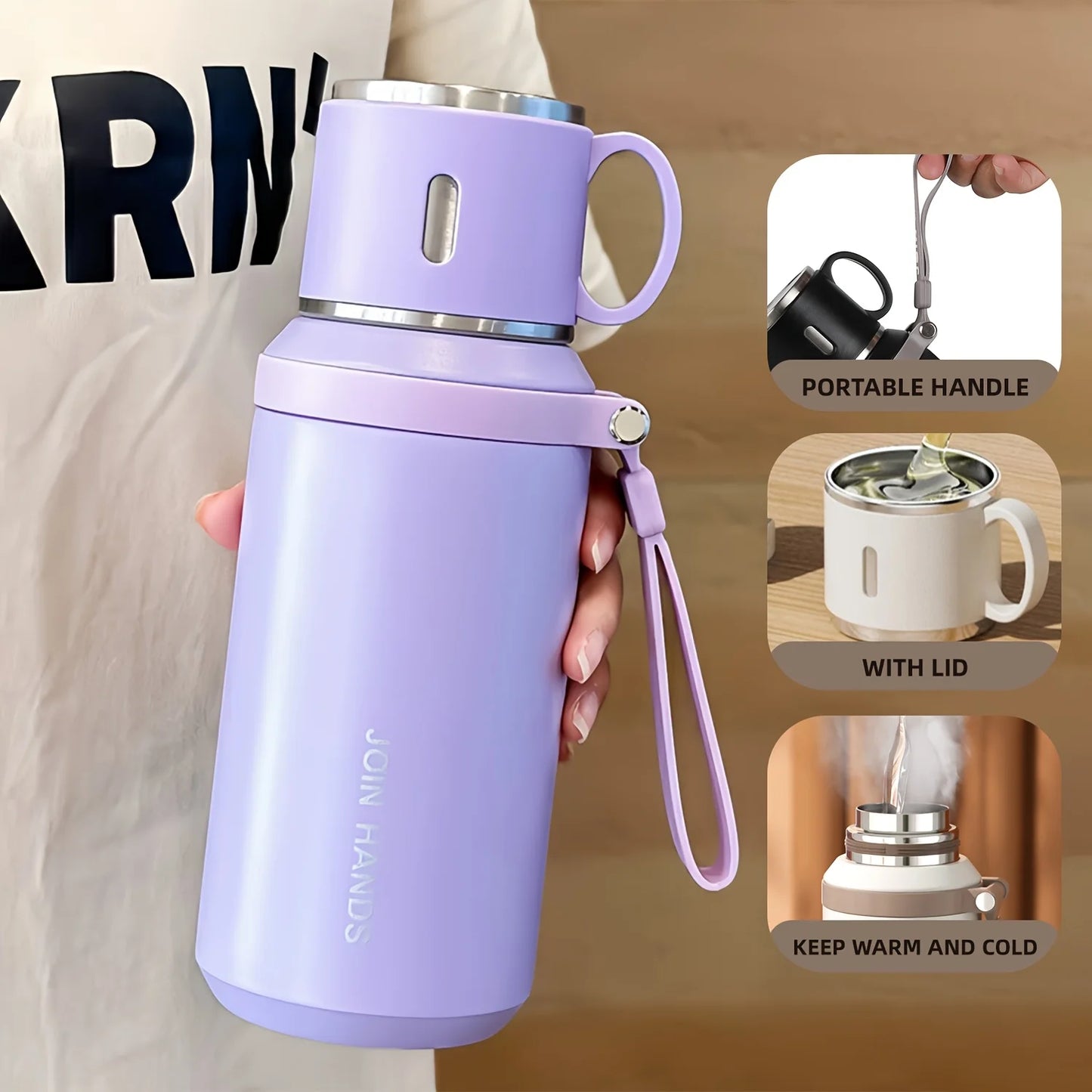 316 Stainless Steel Insulated Water Bottle with Cup Portable Vacuum Flask for Outdoor Activities Handheld Tumbler Keep 24Hr Cold