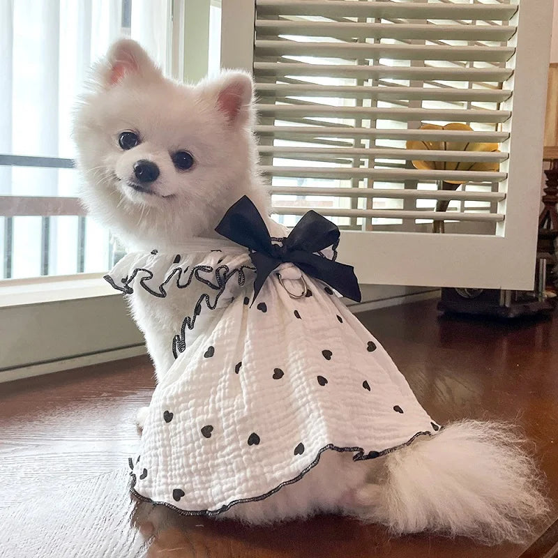 Dog Cooling Dress Summer Thin Bow Heart Print Dog Clothes Pet Skirt Kitten Puppy Costume Chihuahua Bichon Yorkie Girls Dog Vest