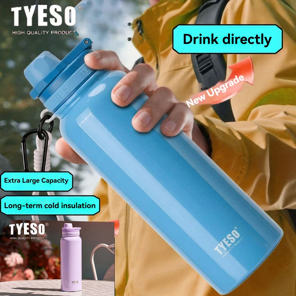 TYESO Thermos Bottle Car Insulated Flask Water Tumbler for Outdoor Sports Travel Vacuum Flasks Stainless Steel Thermal Cup