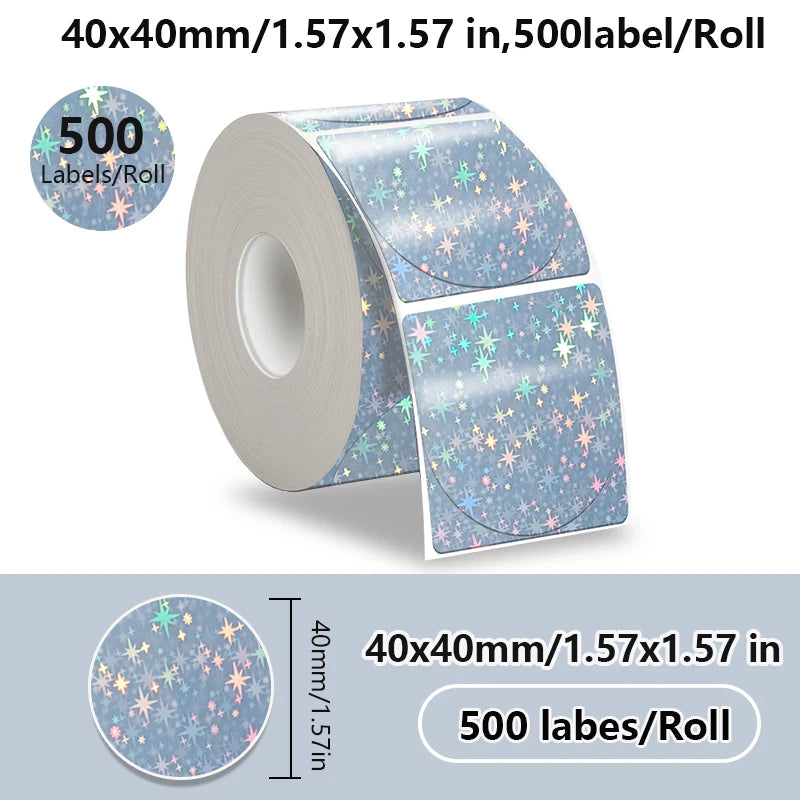 FOR Phomemo 241BT 246S D520 50mm LABEL Holographic Silver Laser Gold Gradient Thanks Card Sticker for LOGO Barcode Birthday
