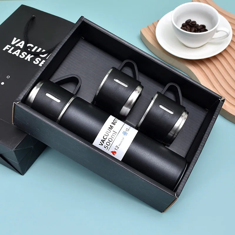 500ML Stainless Steel Vacuum Flask Gift Set Office Business Style Thermos Bottle Outdoor Hot Water Thermal Insulation Couple Cup