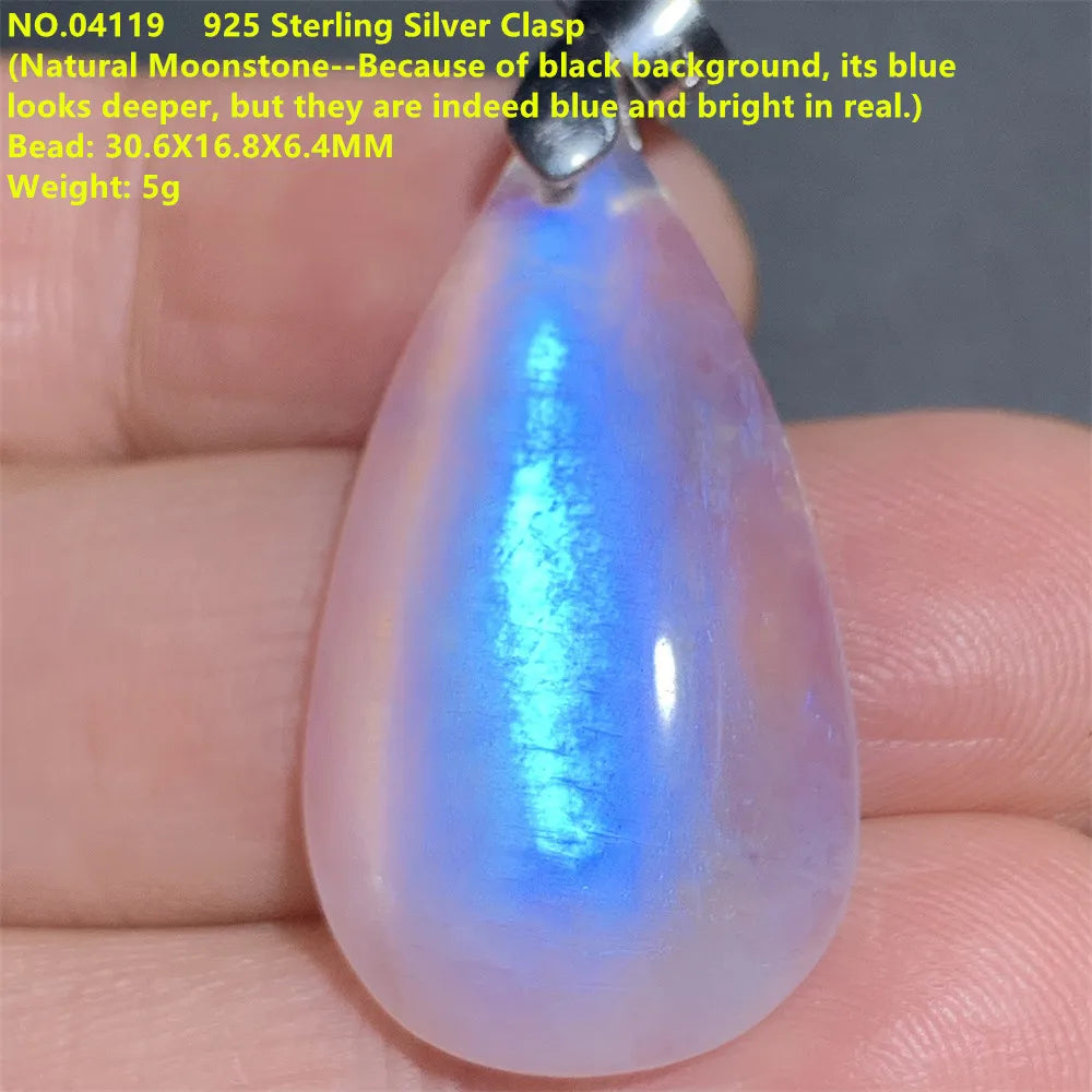 Natural Colorful Moonstone Pendants Necklaces Unusual Women Big Orange Blue Light Rainbow Moon Stones Bead Gemstone Jewelry S925