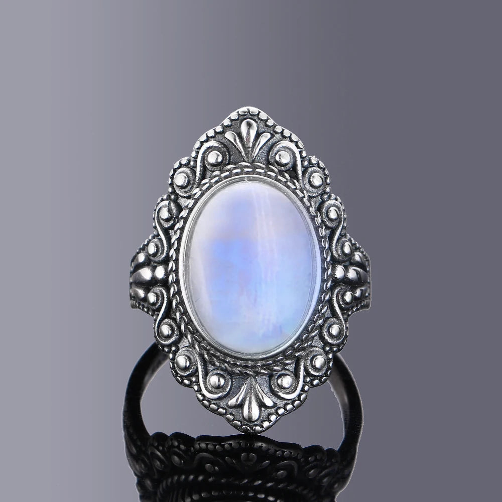 Oval Natural Labradorite Rings for Women Men S925 Silver Ring Finger Ring Retro Gemstone Rings Jewelry Party Gift