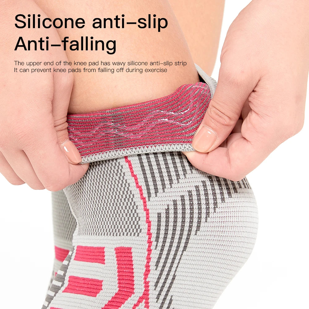 1Pcs Sport Compression Knee Support Brace Patella Protector Knitted Silicone Spring LegPad Cycling Running Basketball Football