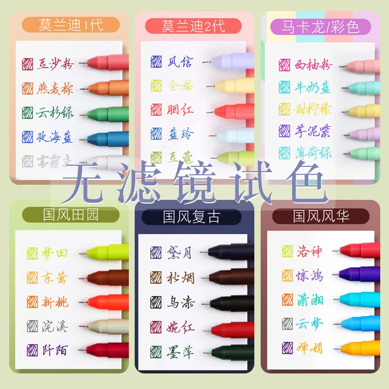 5PCS Retro Colored Gel Pen Set 0.5 mm Kawaii Fine Point Ballpoint Pens School Office Supplies Stationery