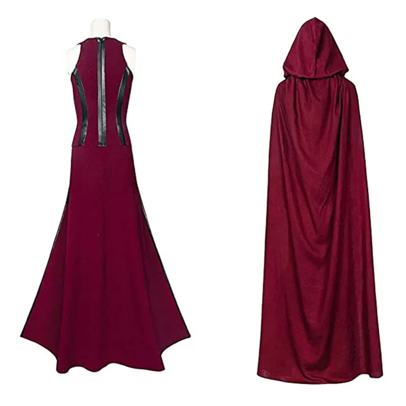 Scarlet Cosplay Witch Maximoff Wanda Vision Cosplay Costume Headwear Cloak and Pants Full Set Outfit Halloween Accessories Props