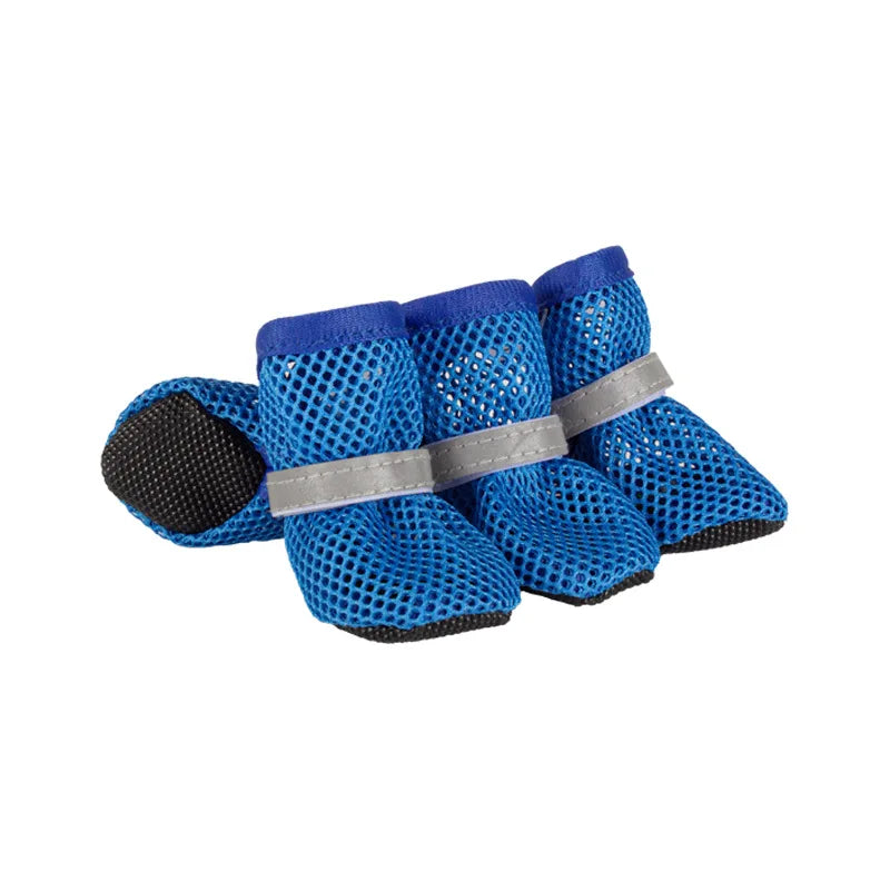 4Pcs Summer Cooling Dog Boots for Night Walks Breathable Mesh Dog Shoes with Reflective Straps & Soft Sole for Paw Protection