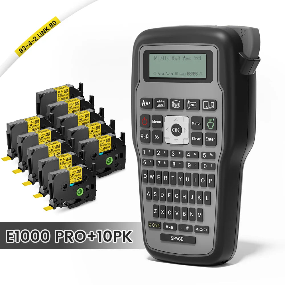Industrial Label Printer E1000 PRO Portable Heat Shrink Tube Label Printer Compatible Brother HSE-231 HSE-631 for Marking Cable