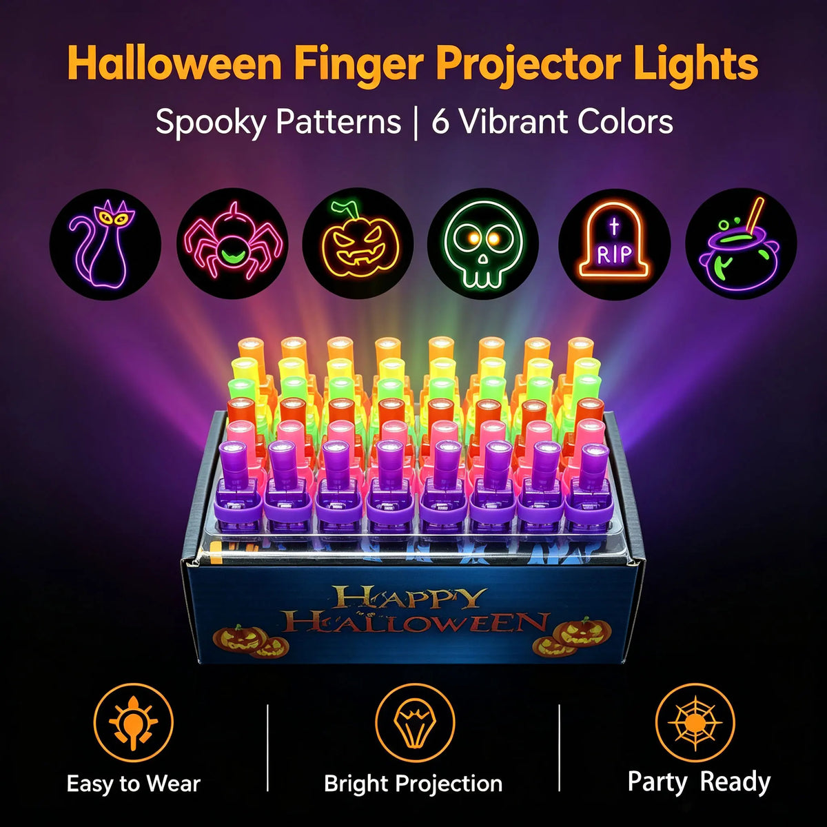 36PCS Halloween LED Finger Lights Neon Party Favors Glow in the Dark Rave Party Supplies Goodie Bag Stuffers Box Prizes