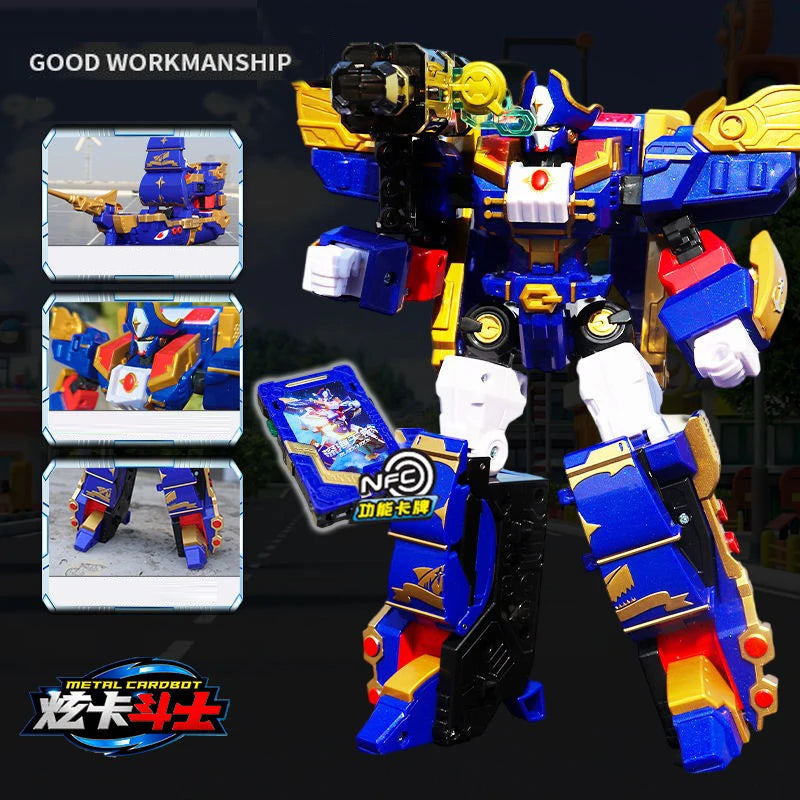 Metal Cardbot Transforming Robot 20cm Black Hook Pirate Ship Action Figure ABS Transformation Model Car Toy For Gift