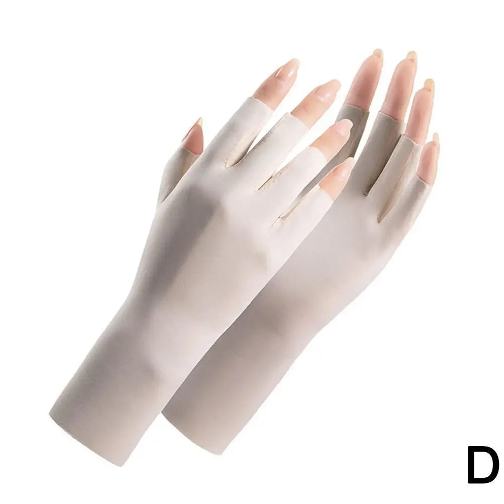 Women's Summer Ice Silk UV Protection Sunscreen Gloves Half Finger Thin Breathable Cooling Driving Gloves