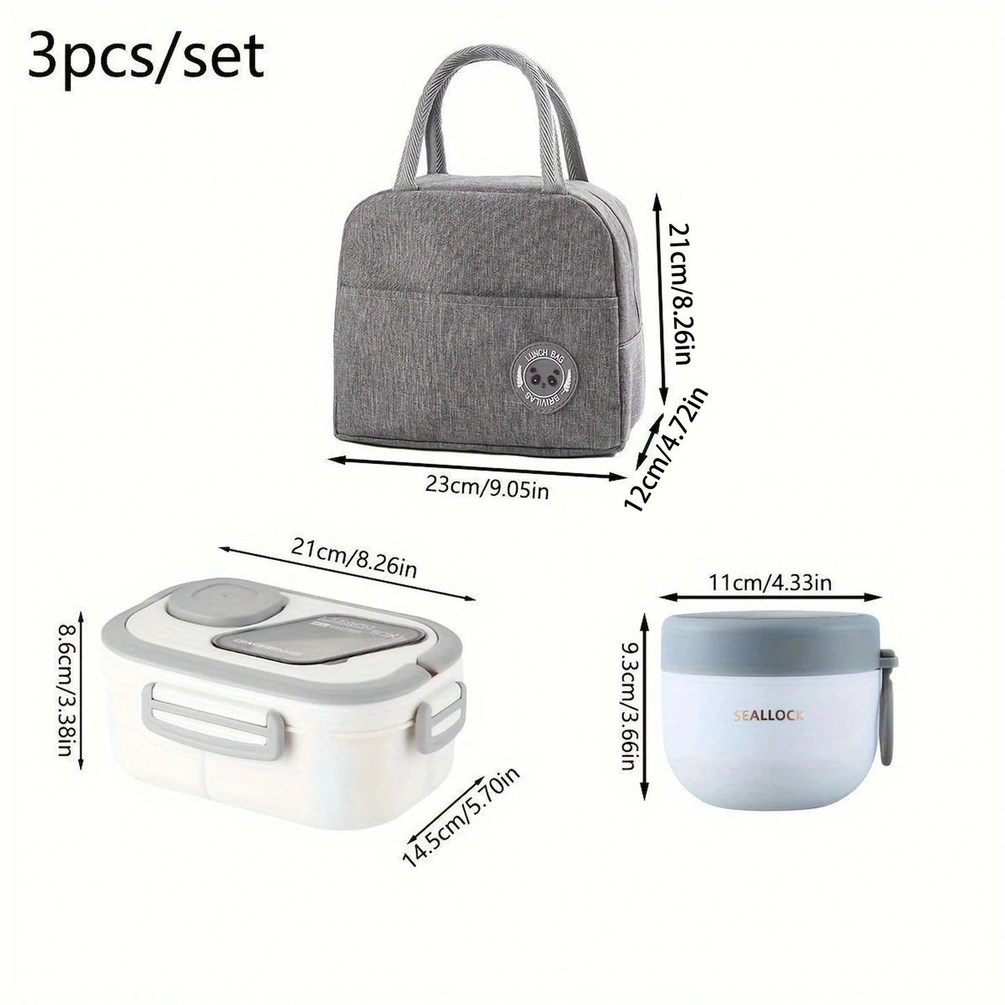 3pcs Portable Lunch Set Including Insulated Bag Bento Box & Breakfast Cup Travel Tableware Containers Meal Snack Food Containers