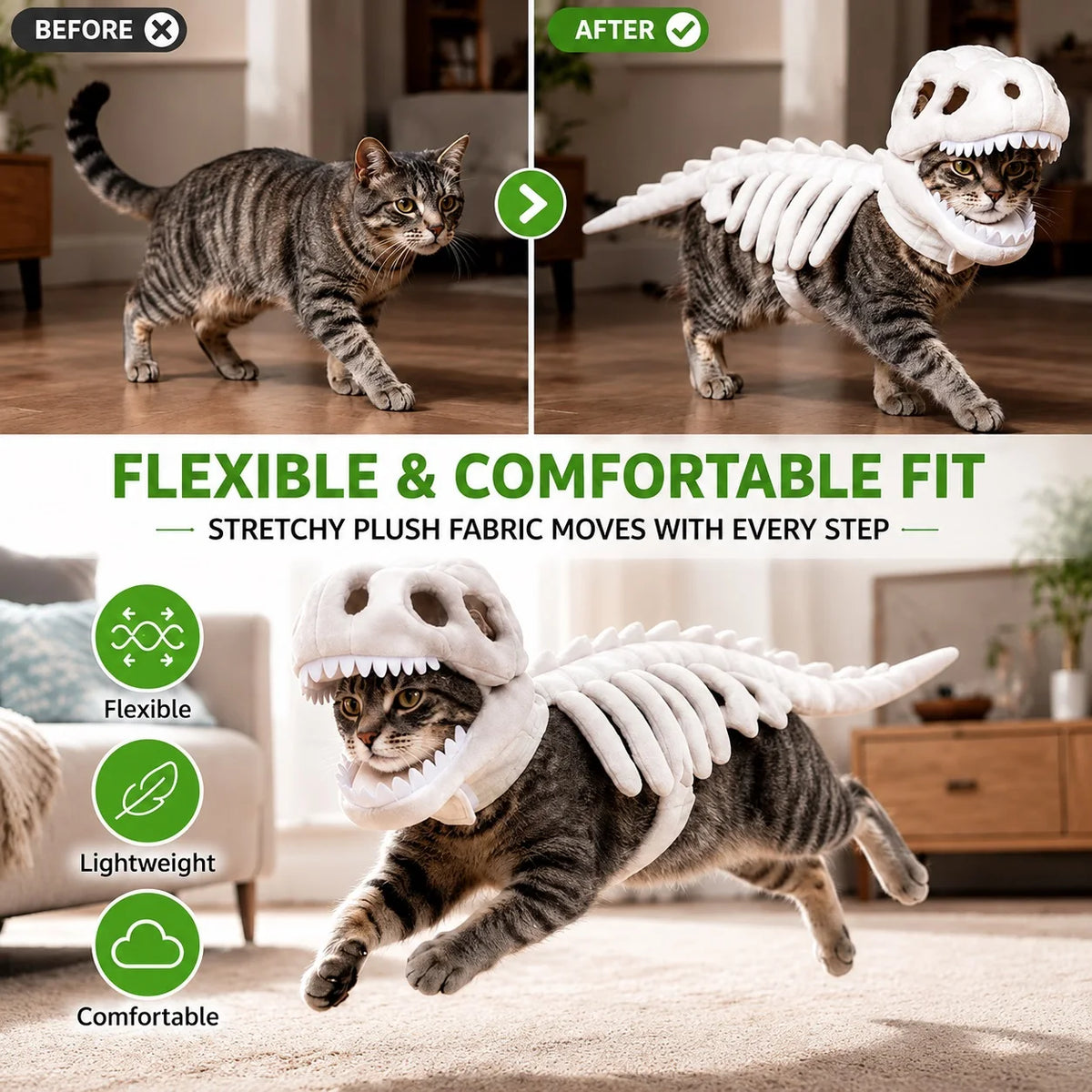 Dinosaur Skeleton Pet Costume for Dogs Cats Halloween Cosplay Outfit Funny Pet Clothes Party Dress Up Costume Puppy
