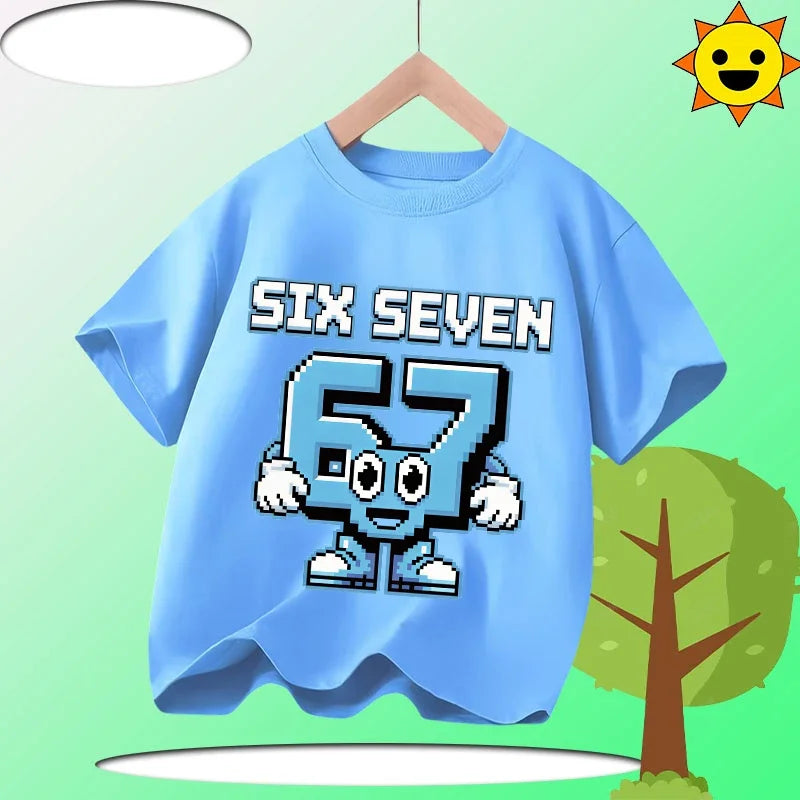 Summer Six Seven 67 Cartoon Cute Print Children‘s Short Sleeve Tops Cotton Casual Kids T-shirt Fashion Boys Girls Clothes Tees