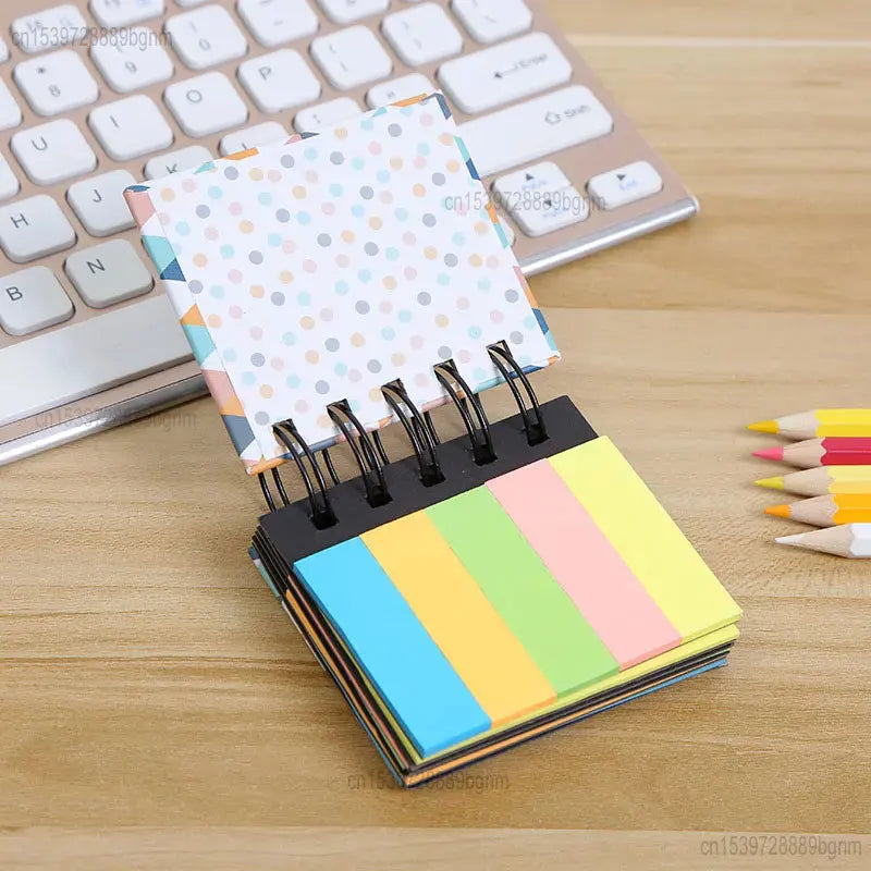 Multi-layer Colorful Paper Sticky Note Memo Pad Hard Cover Spiral Coil Mini Notebook Notepad Planner Self-Adhesive Stickers