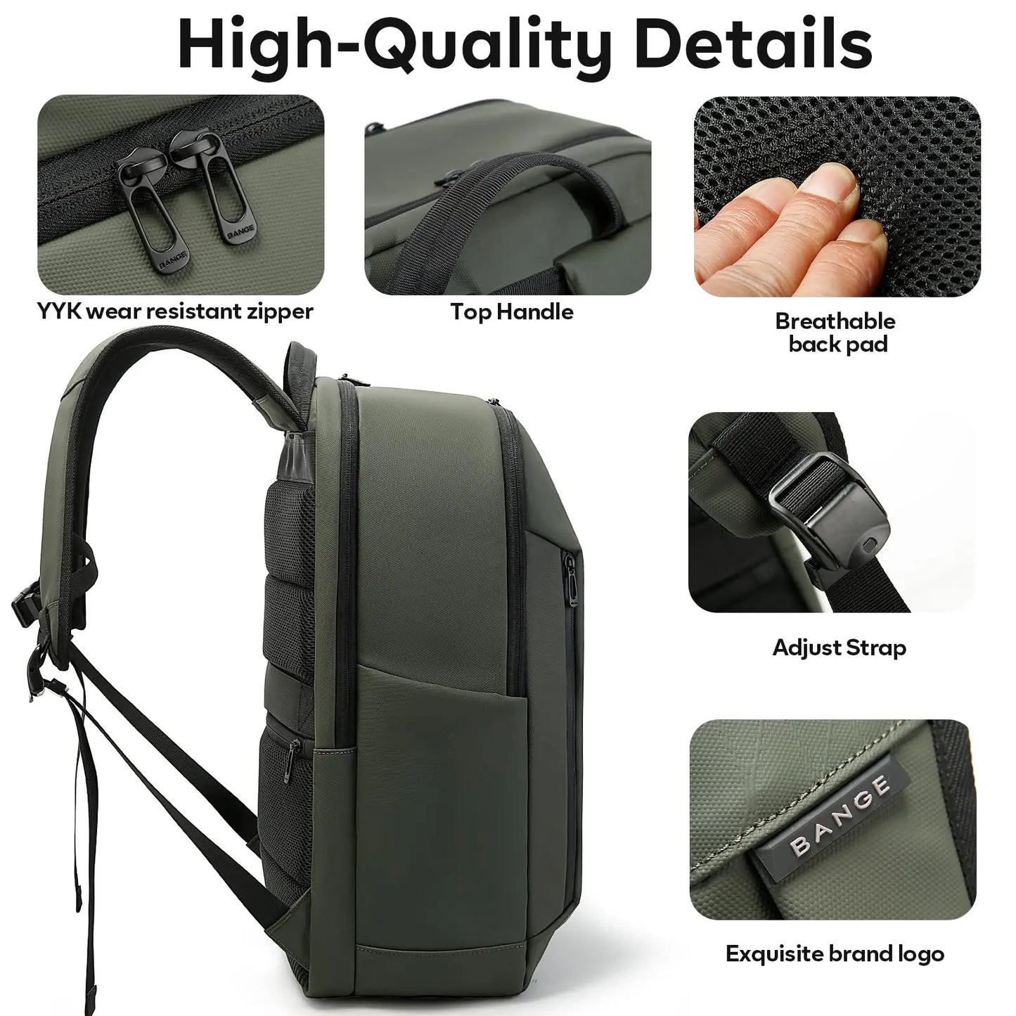 BANGE Carry On Lightweight Men's 15.6 inch Laptop Backpacks for Short Travel Business Trip Backpack Schoolbag with Side Pockets