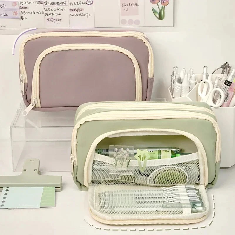 1pc Large Capacity 3 Layers Pen Box Kawaii Pencil Cases Cute Pen Holder Pouch for Students Back to School Stationery Supplies