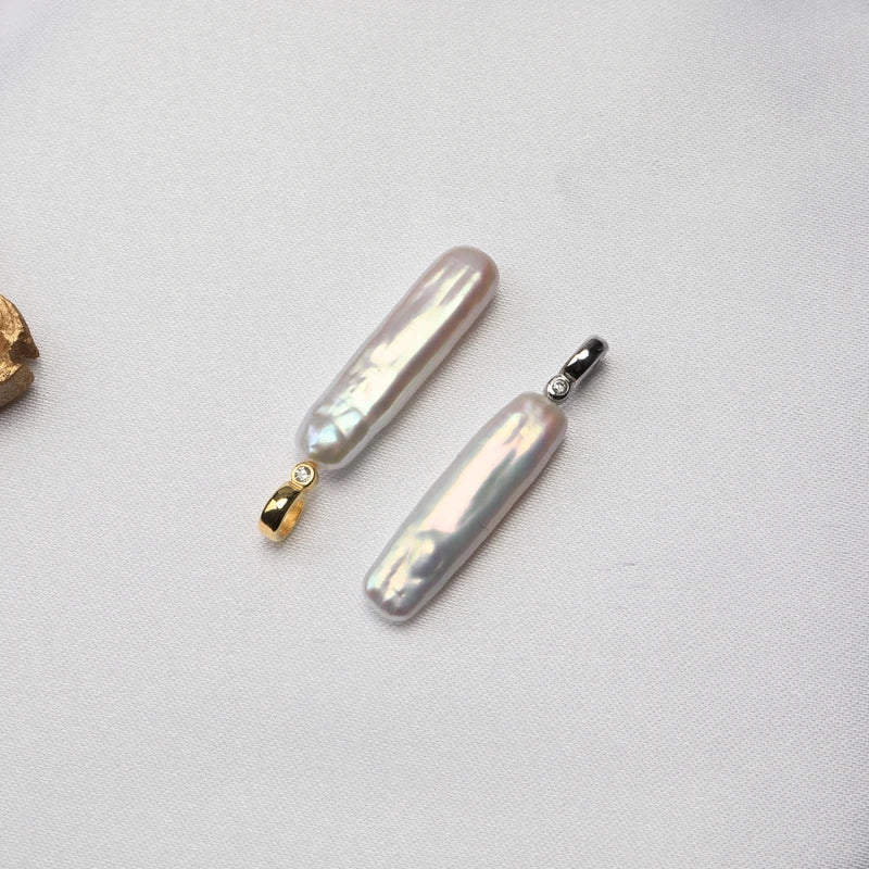 Natural Aurora Bright White Small Silver Bar Baroque Pearl S925 Sterling Silver Pendant Necklace Light Luxury Fashion Jewelry