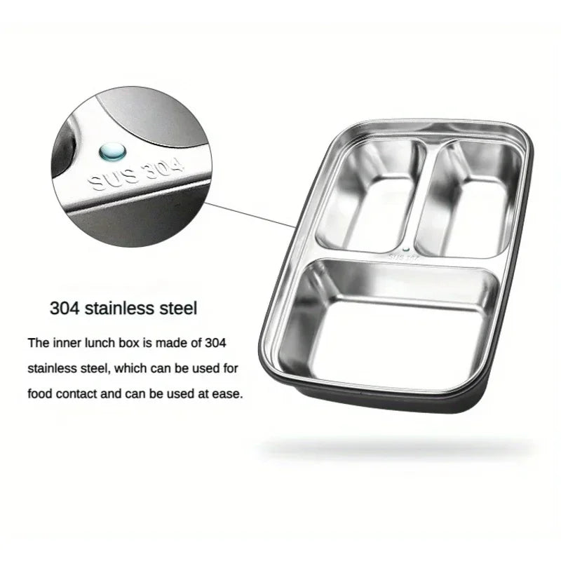 Leak-Proof Stainless Steel Lunch Box With 3/4 Compartments - Durable, Easy-Clean Bento Container For Students & Office Workers