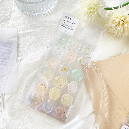 18pcs, Vintage Wax Seal Stamp Stickers, DIY Scrapbooking Journal Planner Decorations Stationery Envelope Sealing Tags