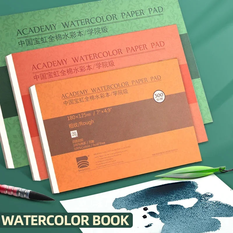 100% Cotton Watercolor Paper Sealing Pad 32K 16K 8K 20Sheets 300gsm/200gsm Water Color Drawing Painting Book Sketchbook Art Supp
