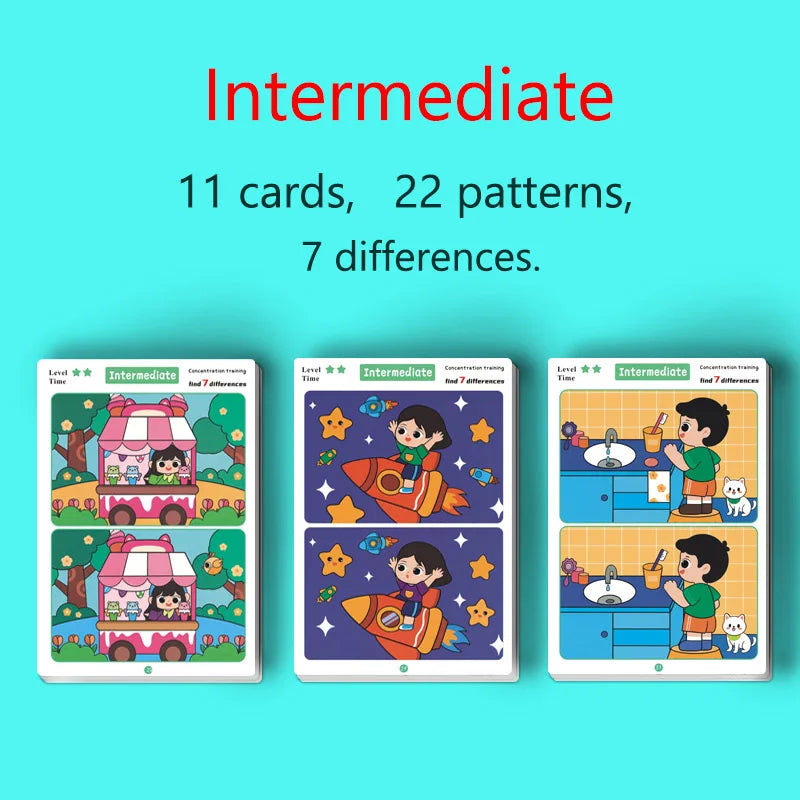 Children's Educational Games, Focus and Observation Training, Spot the Difference, from Hyperactivity to Concentration, Educational Game Cards, Can Be Wiped Off and Reused, Suitable for Holiday Gifts