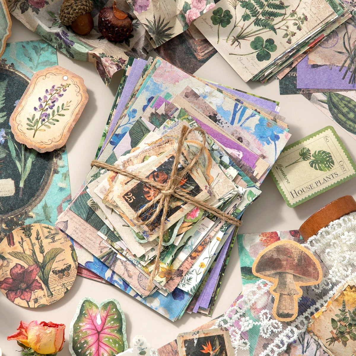 JIANQI 100 sheet Creative Scrapbook Vintage Materials Paper Combo Kit DIY Junk Journal Collage Photo Album Retro Art paper