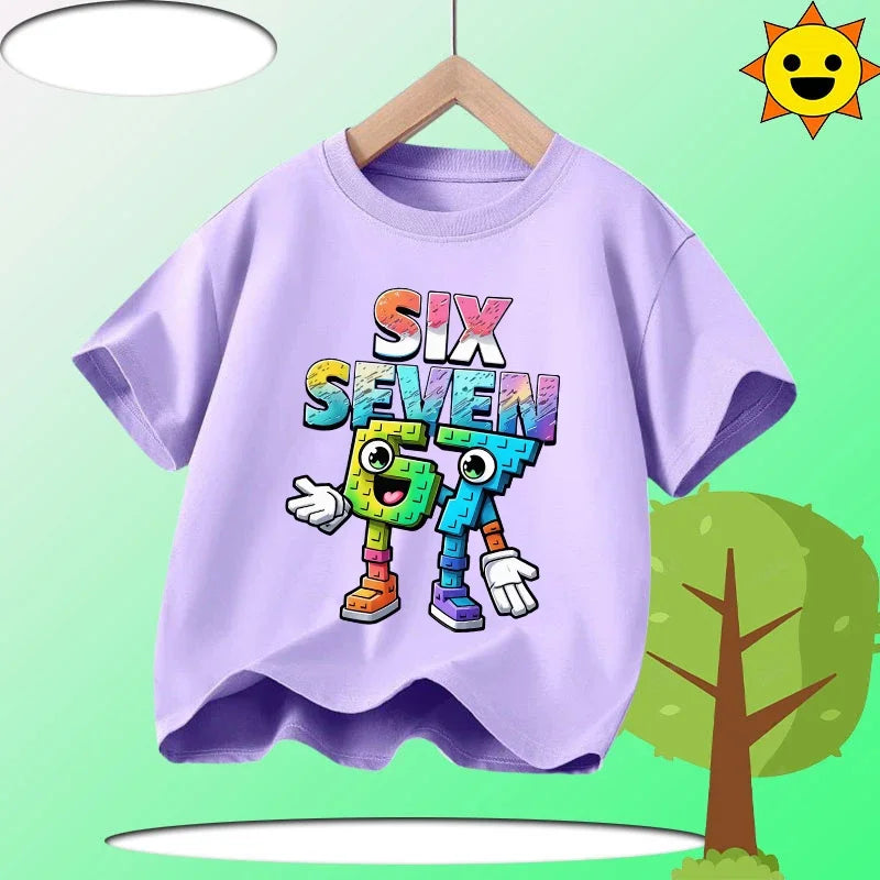 Summer Six Seven 67 Cartoon Cute Print Children‘s Short Sleeve Tops Cotton Casual Kids T-shirt Fashion Boys Girls Clothes Tees