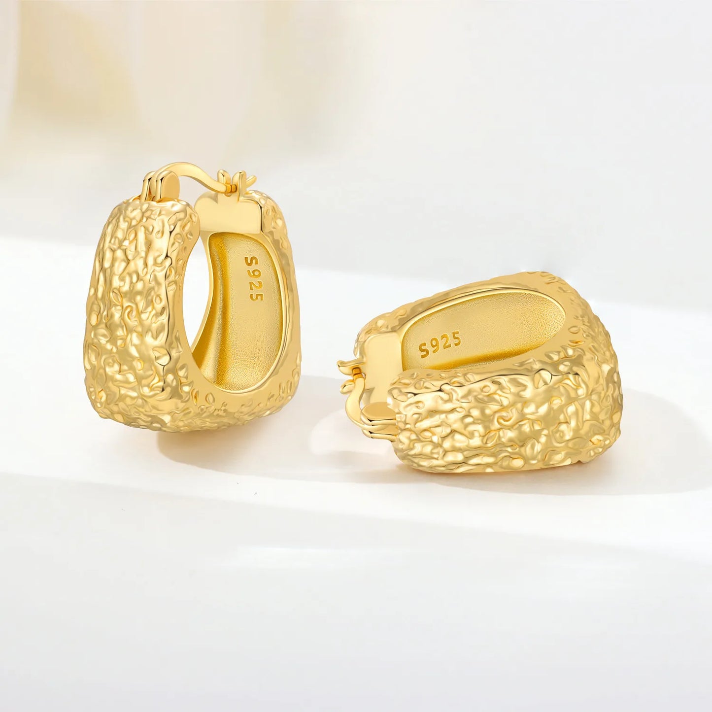 Orstarry S925 Sterling Silver Earring Artistic Textured Square Hoop Earring 18K Gold-plated For Women Birthday Gift Fine Jewelry