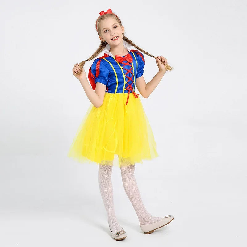 Halloween Girls Snow White Princess Dress Carnival Birthday Costume Party Clothes Dress+Headband+Cape 3PCS Outfits Girls Dresses