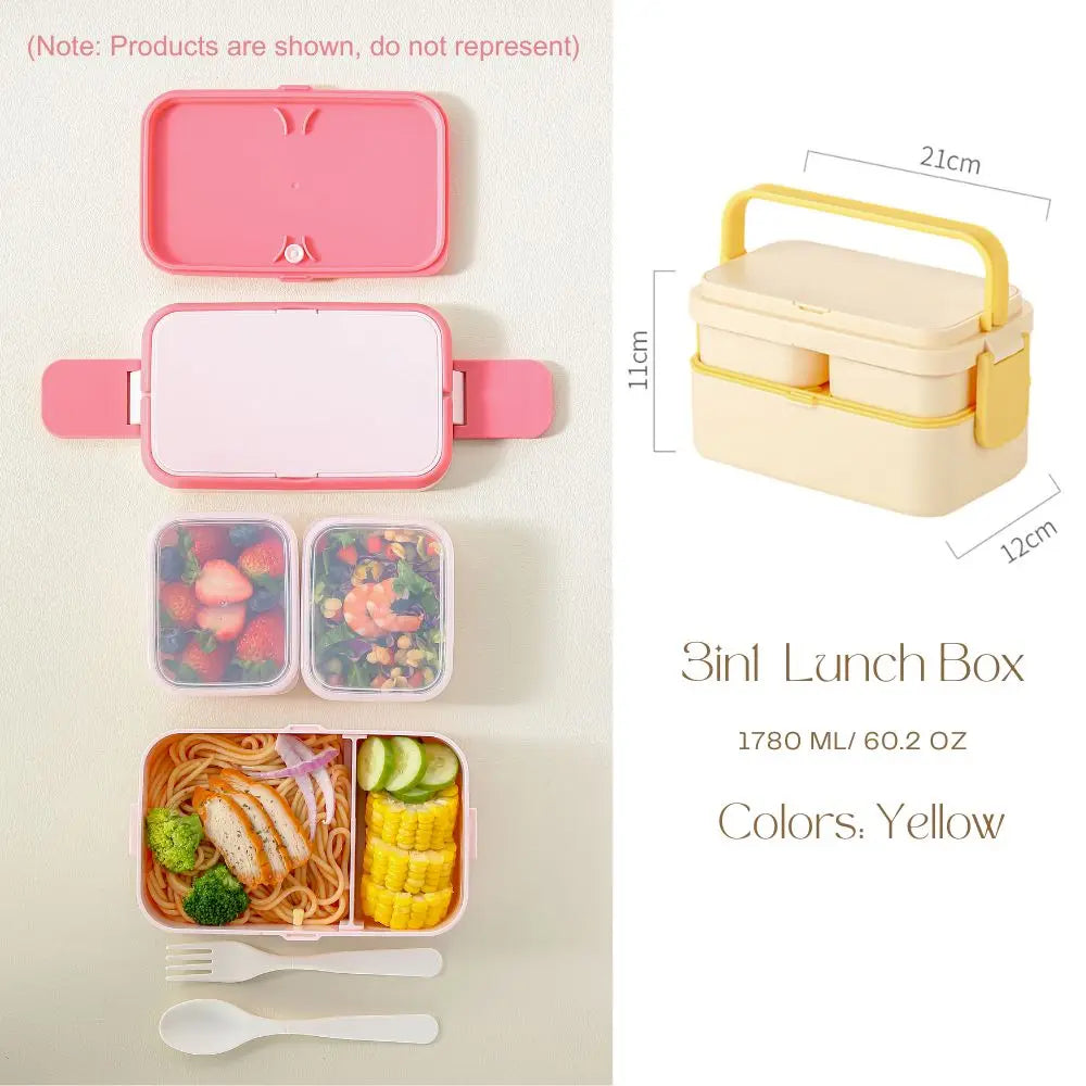 2 Layer / Single Bento Box with Handle,Large Capacity Leak-proof Lunch Box,Snack Food Storage Containers for Kids,Microwave Safe
