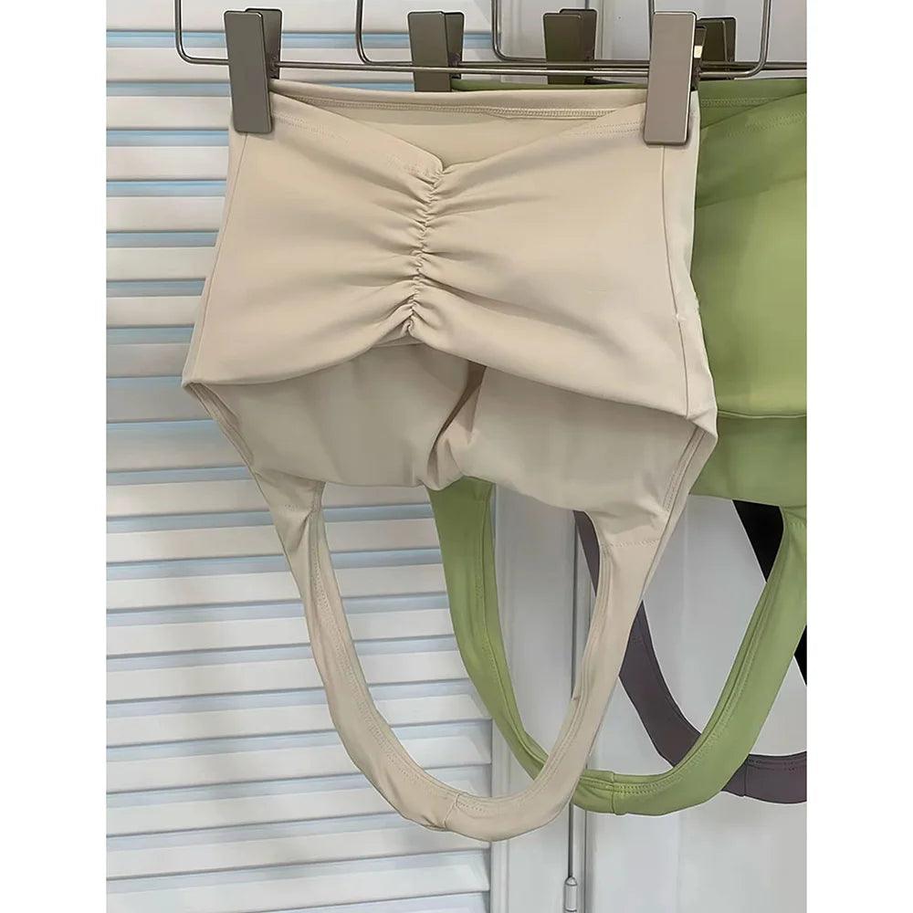 Summer New Sexy Hanging Neck with Chest Pads, Beautiful Back Sports Bra, Women's Light Luxury Fashion, Unique Pleated Sports Bra