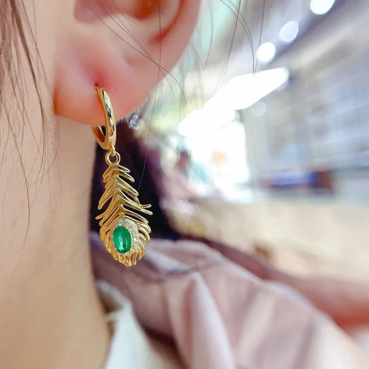 S925 Sterling Silver Natural Emerald Earrings S925 Sterling Silver Luxury Jewelry Designer Engagement Gift