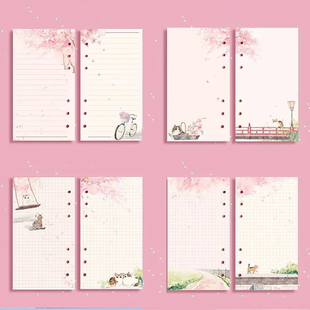 New 80 Sheets Kawaii Sakura And Cat A6 Loose Leaf Notebook Refill Spiral Binder Inner Pages Line Grid Blank Agenda