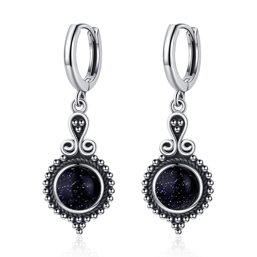 New Elegant Natural Kyanite S925 Silver Drop Earrings for Women Vintage Jewelry Wedding Engagement Hoop Earrings Gifts