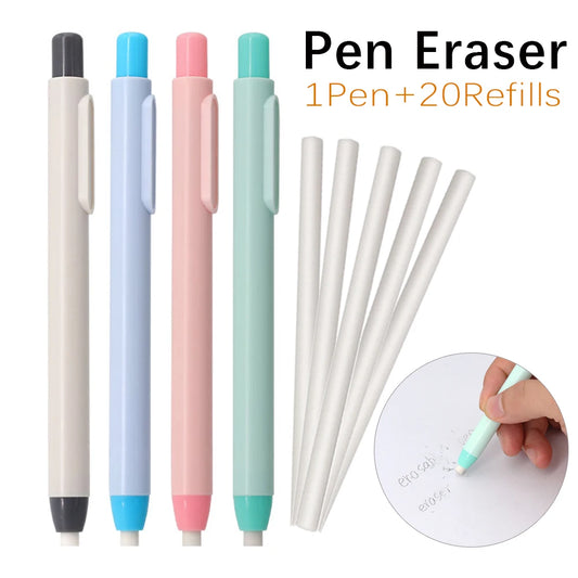 21Pcs/set Push Type Eraser Rubber With Replacement Core Automatic Pen Eraser Error Correction Tool Office School Supplies