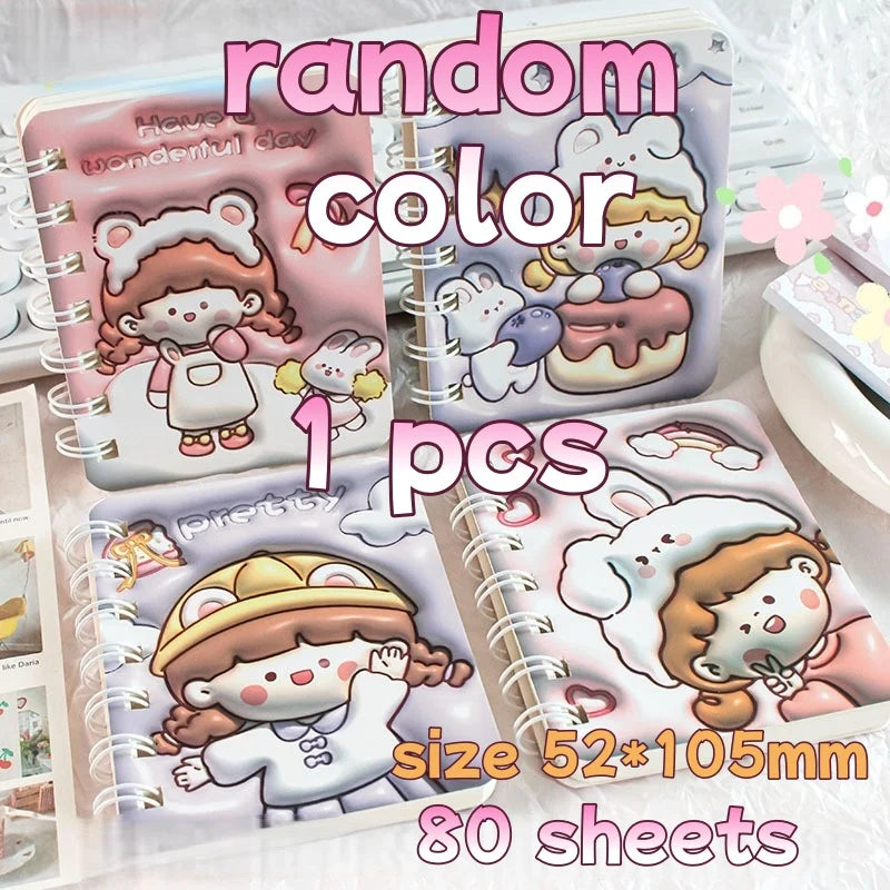3D Cover Puff A7 Notebook for Students, High-Aesthetic Spiral Mini Journal, Portable Notepad for School Office Capybara Panda