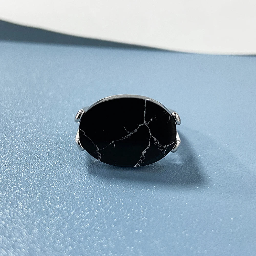S925 Sterling Silver Natural Black Onyx Rings Oval Shape Turquoise Stone Not Fading Black Rings Fine Jewelry For Men