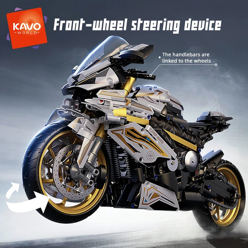 KAVOWORLD 1:5 Motorcycle Desktop Ornament Building Blocks Set 2045PCS Technic Motorbike Model Kit Sport Bike Bricks Boy Toy Gift