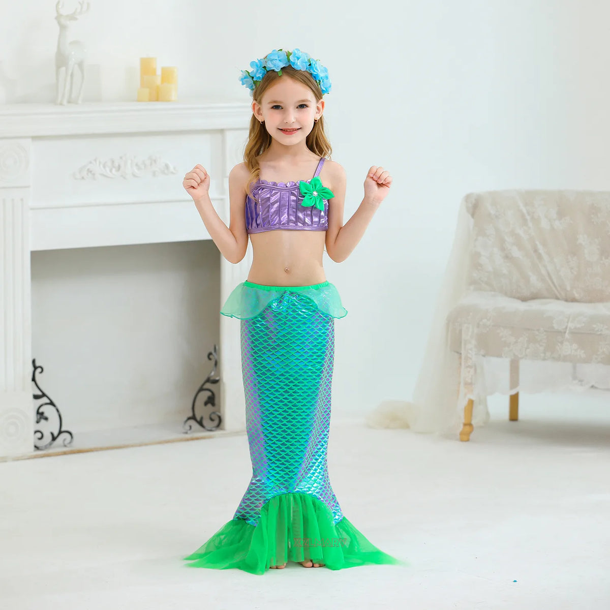 Mermaid Dress for Girl Ariel Prom Princess Costumes Cosplay Dress for Girls Birthday Party Dress Up Gown Halloween Clothing