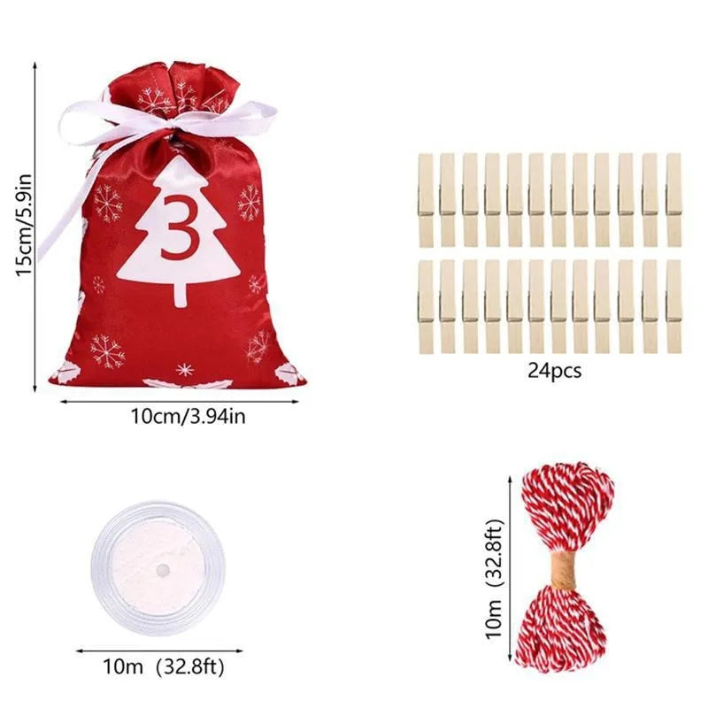 New Style Drawstring Christmas Gift Bag Set Advent Calendar Hanging Bags with Countdown Function for Halloween Candy Storage Bag
