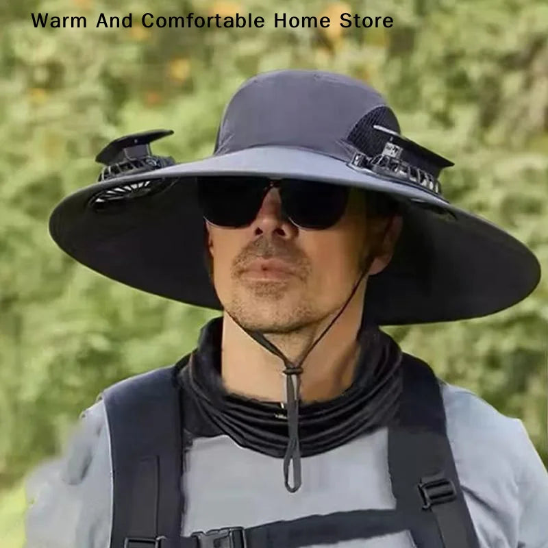 【SE】Solar Powered Sun Hat Cooling Fan UV Protection Outdoor Hiking Fishing Camping Summer Travel Bucket Hat Sun Protection Hat